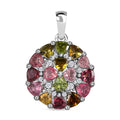 Natürlicher mehrfarbiger Turmalin und Weißer Zirkon Anhänger, 925 Silber platiniert ca. 2.48 ct