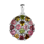 Natürlicher mehrfarbiger Turmalin und Weißer Zirkon Anhänger, 925 Silber platiniert ca. 2.48 ct