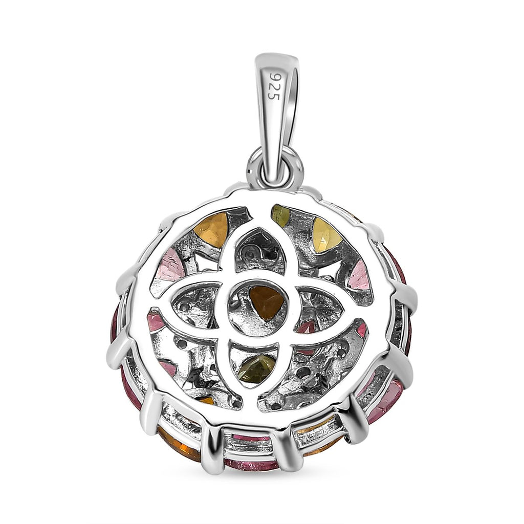 Natürlicher mehrfarbiger Turmalin und Weißer Zirkon Anhänger, 925 Silber platiniert ca. 2.48 ct