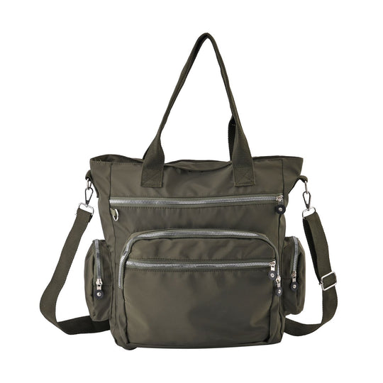 Wasserabweisende Herbsttasche mit Multifächer, 36x33x15 cm, olivgrün