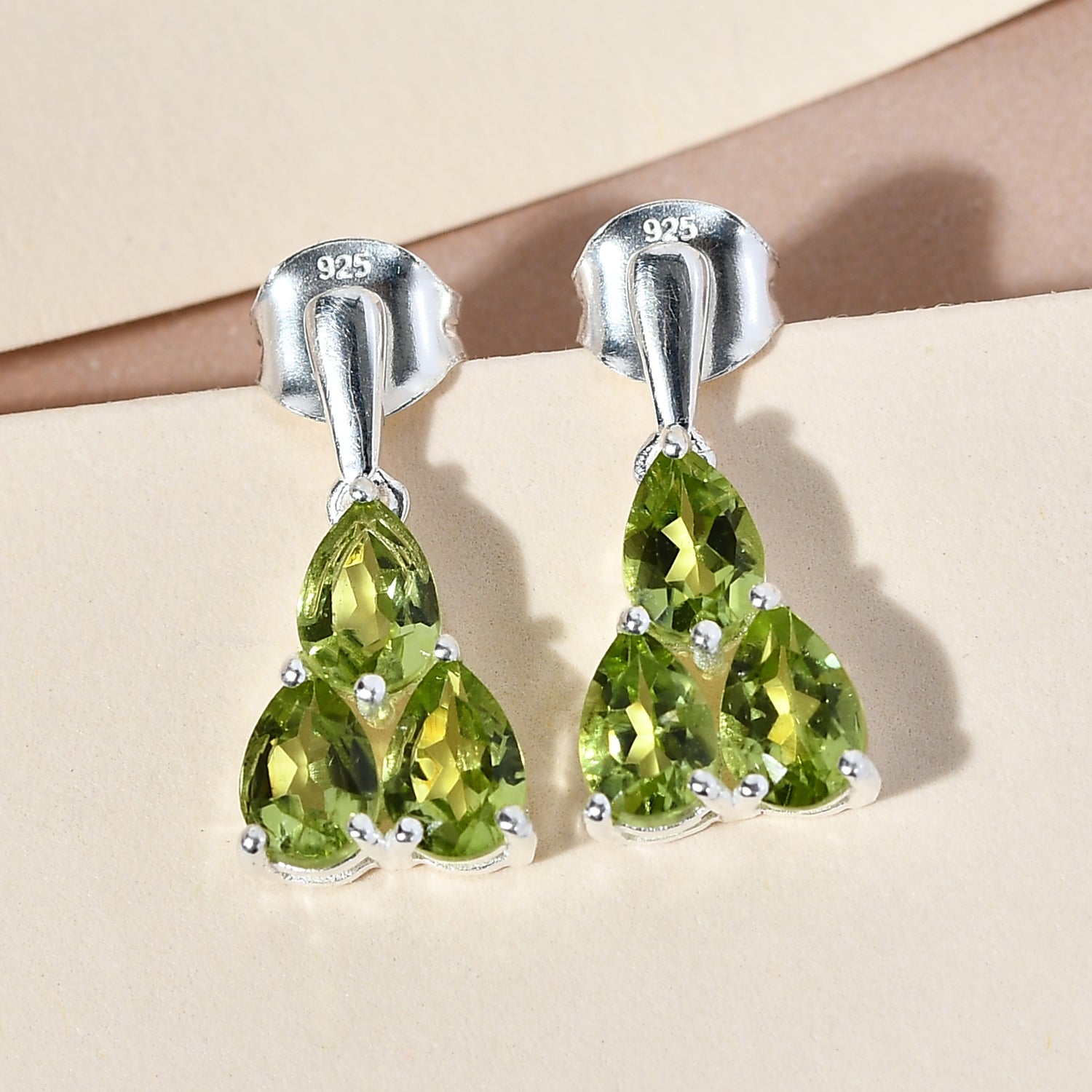 Natürliche Peridot-Ohrringe, 925 Silber ca. 2,74 ct