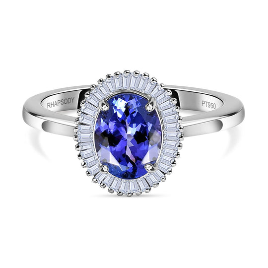 RHAPSODY AAAA Tansanit und Diamant-Ring, VS2 E-F, 950 Platin (Größe 20.00) ca. 1.64 ct