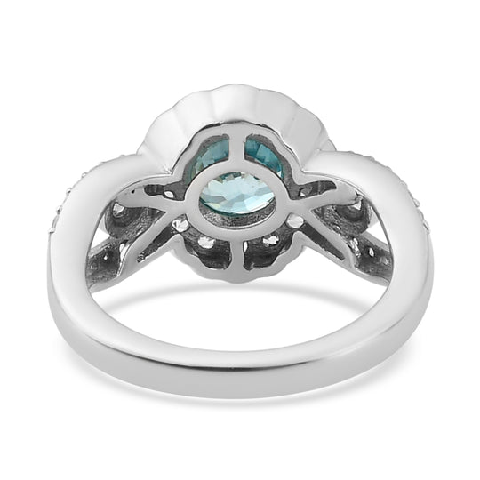 Kambodschanischer, blauer und weißer Zirkon-Ring, 925 Silber platiniert (Größe 17.00) ca. 2,48 ct