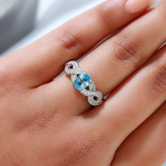 Kambodschanischer blauer und Weißer Zirkon Ring 925 Silber platiniert (Größe 16.00)