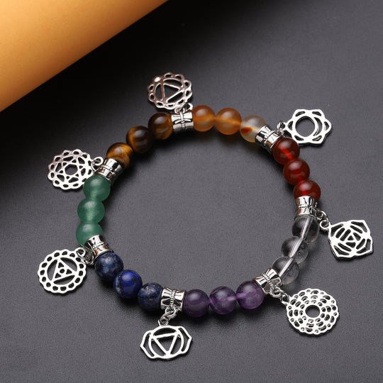 7 Chakra Charm-Armband mit mehrfarbigen Edelsteinen, ca. 18 cm, goldfarben ca. 71.50 ct