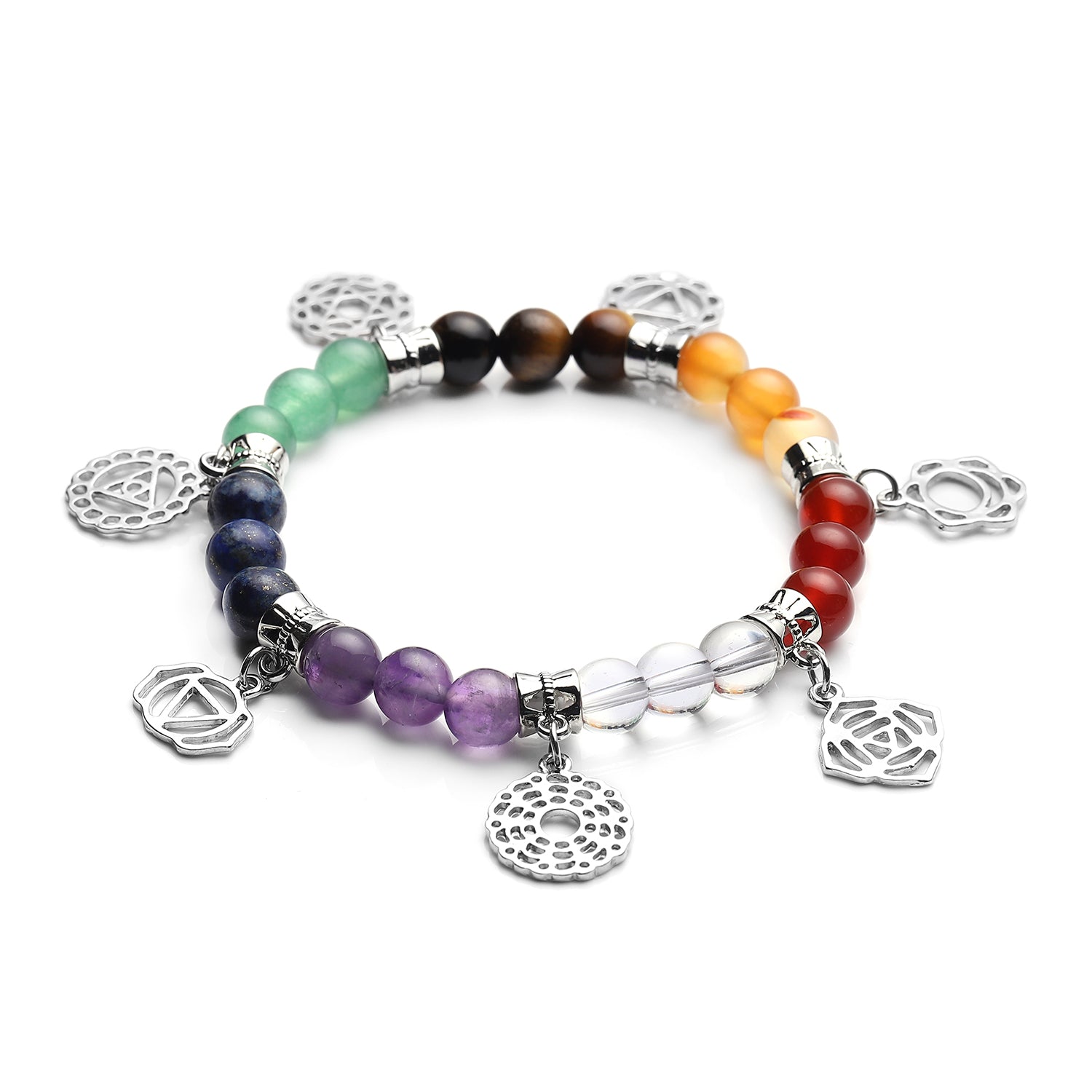 7 Chakra Charm-Armband mit mehrfarbigen Edelsteinen, ca. 18 cm, goldfarben ca. 71.50 ct