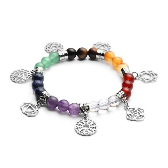 7 Chakra Charm-Armband mit mehrfarbigen Edelsteinen, ca. 18 cm, goldfarben ca. 71.50 ct