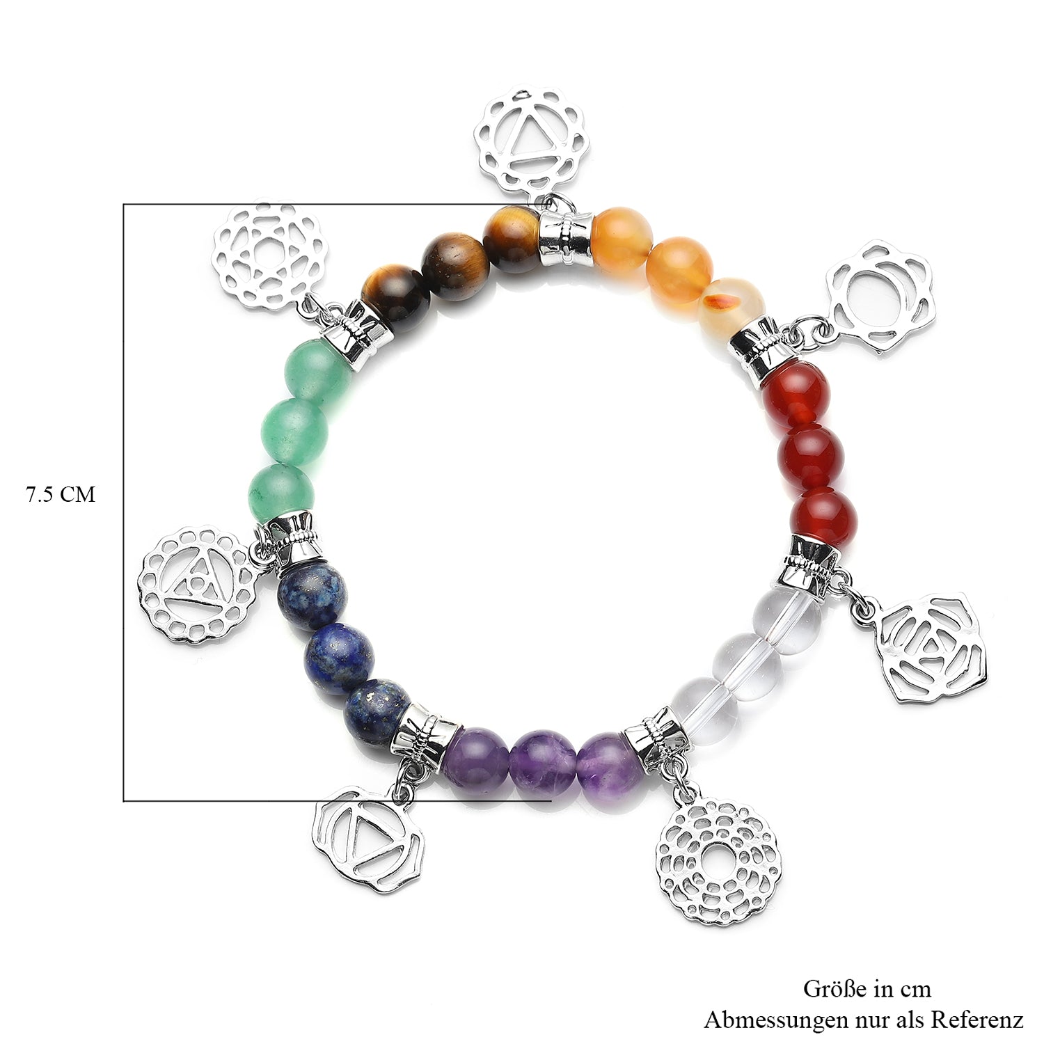 7 Chakra Charm-Armband mit mehrfarbigen Edelsteinen, ca. 18 cm, goldfarben ca. 71.50 ct