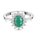 Socoto Smaragd, Weißer Zirkon Ring 925 Silber Platiniert (Größe 19.00) ca. 1,07 ct