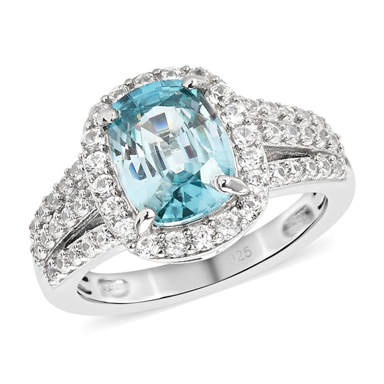 Blauer und Weißer Zirkon Ring 925 Silber platiniert (Größe 17.00)
