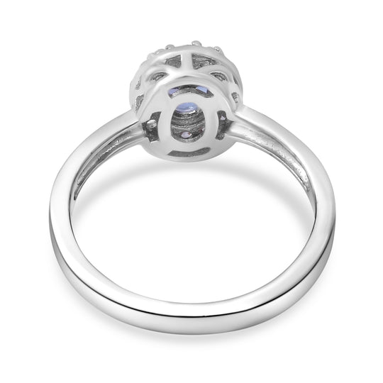 Tansanit und Zirkon-Ring, 925 Silber platiniert (Größe 20.00) ca. 1,10 ct