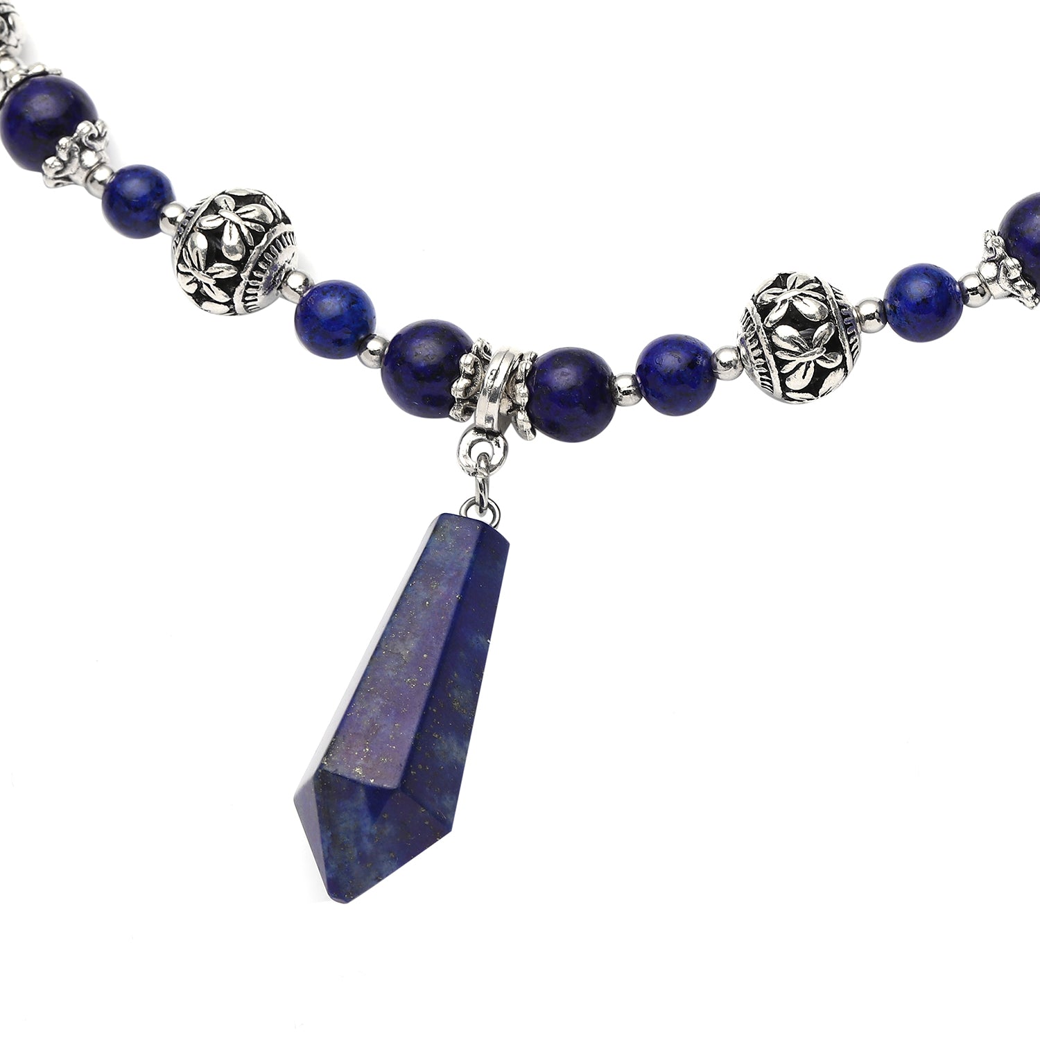 Lapislazuli Halskette, ca. 45 cm, silberfarben ca. 101.00 ct