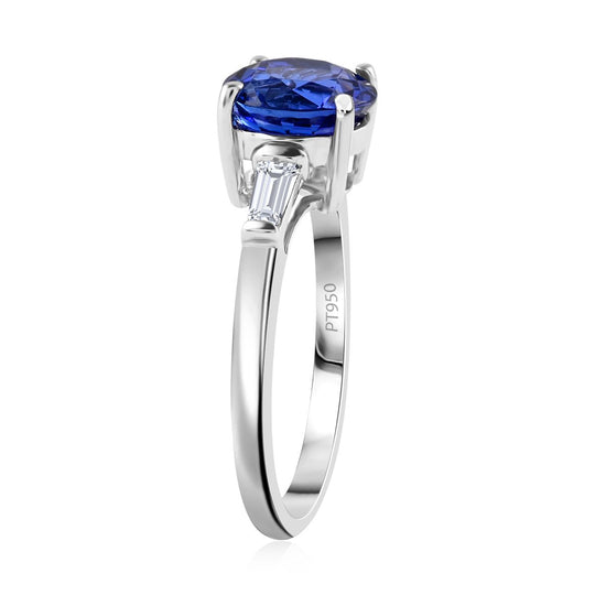 Rhapsody AAAA Tansanit, Weißer Diamant AGI zertifiziert Ring 950 Platin (Größe 19.00) ca. 2.21 ct