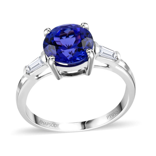 Rhapsody AAAA Tansanit, Weißer Diamant AGI zertifiziert Ring 950 Platin (Größe 19.00) ca. 2.21 ct