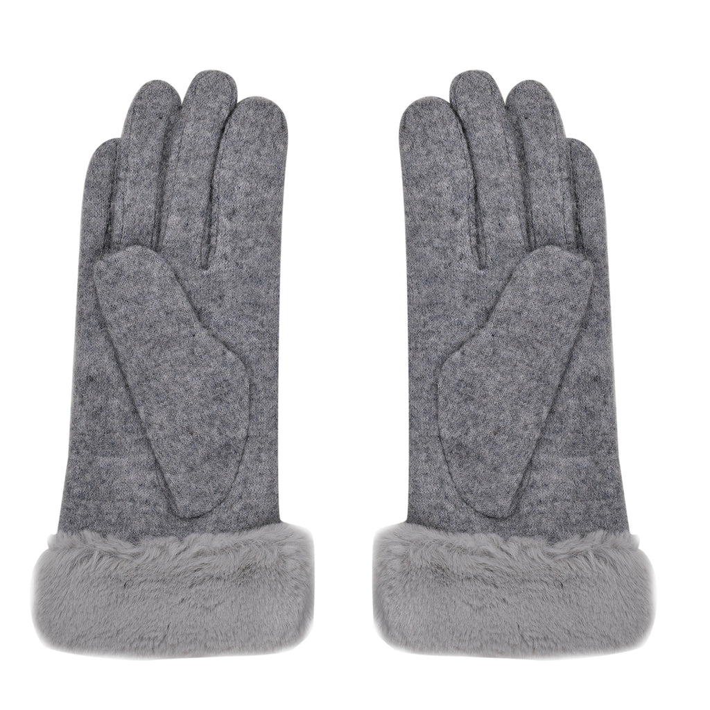 LA MAREY Kaschmirwolle Handschuhe mit Kunstfell Bordüre, Grau
