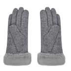 LA MAREY Kaschmirwolle Handschuhe mit Kunstfell Bordüre, Grau