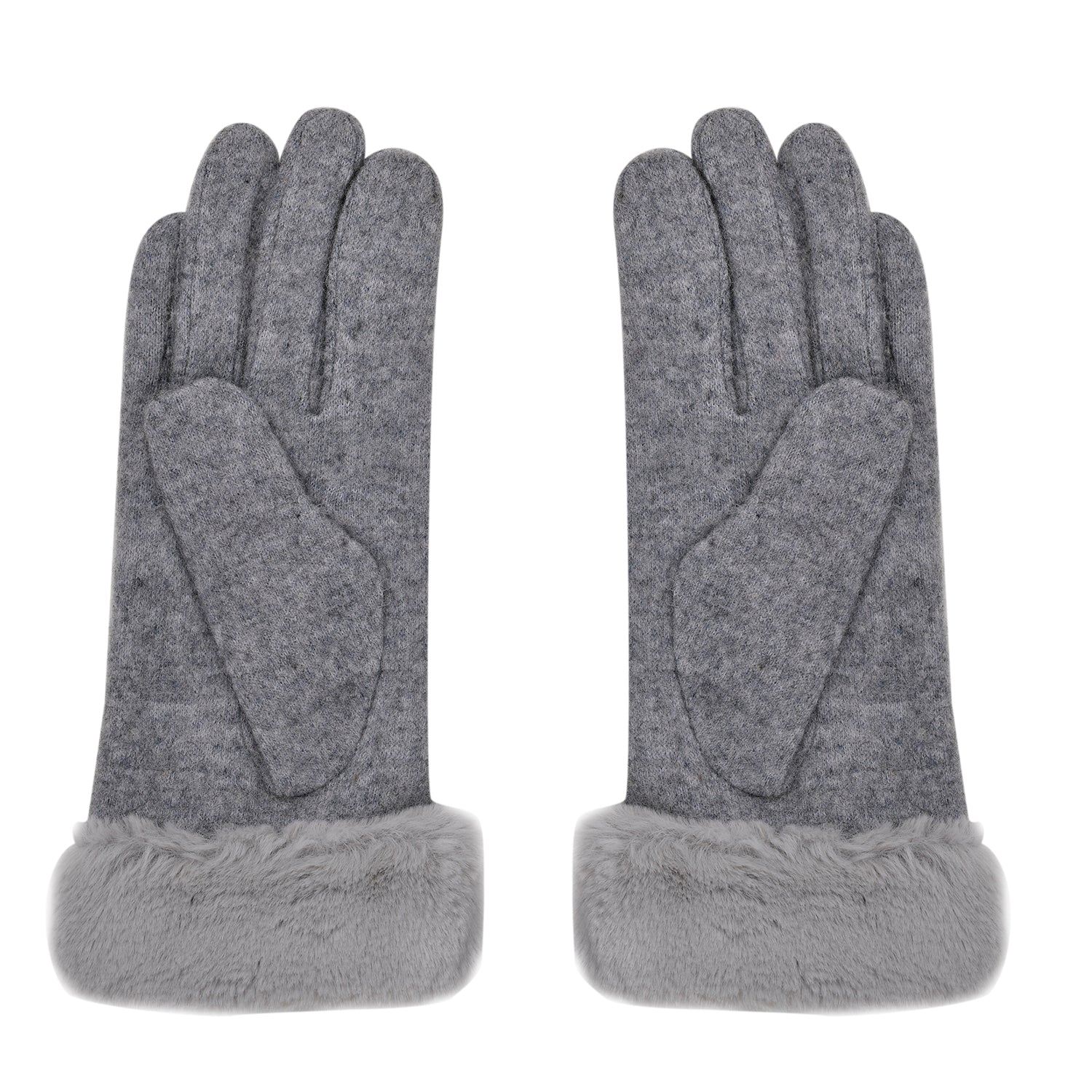 LA MAREY Kaschmirwolle Handschuhe mit Kunstfell Bordüre, Grau