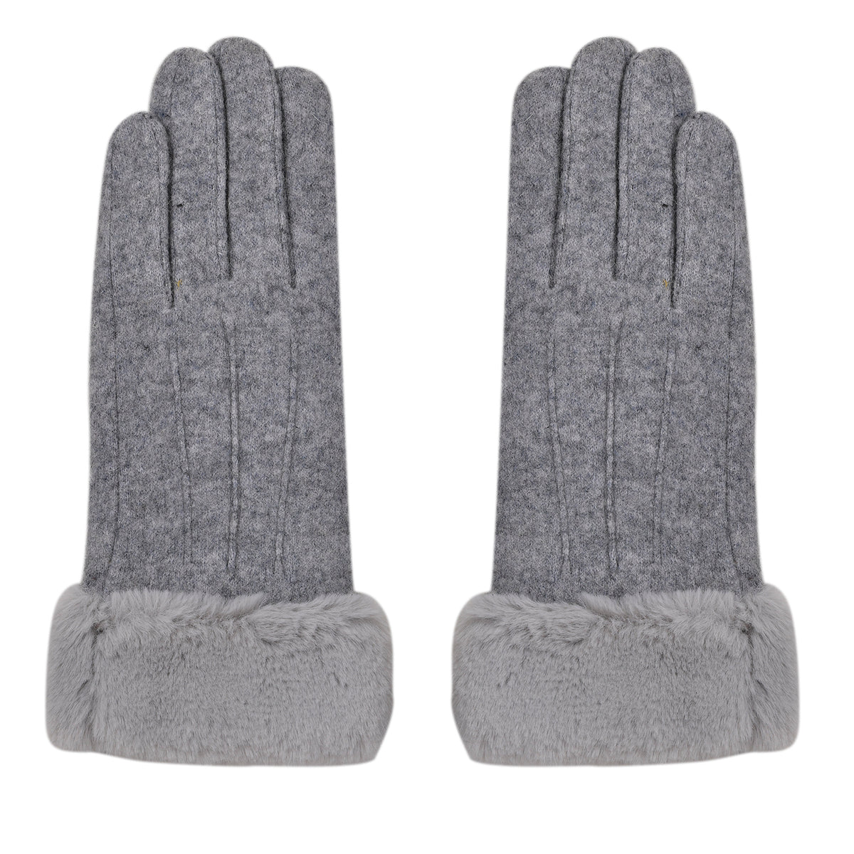 LA MAREY Kaschmirwolle Handschuhe mit Kunstfell Bordüre, Grau