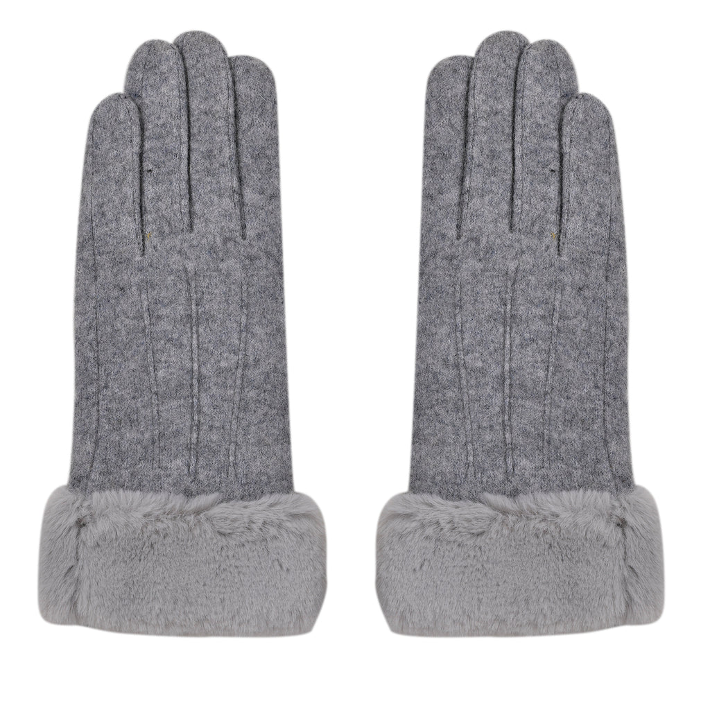 LA MAREY Kaschmirwolle Handschuhe mit Kunstfell Bordüre, Grau