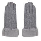 LA MAREY Kaschmirwolle Handschuhe mit Kunstfell Bordüre, Grau
