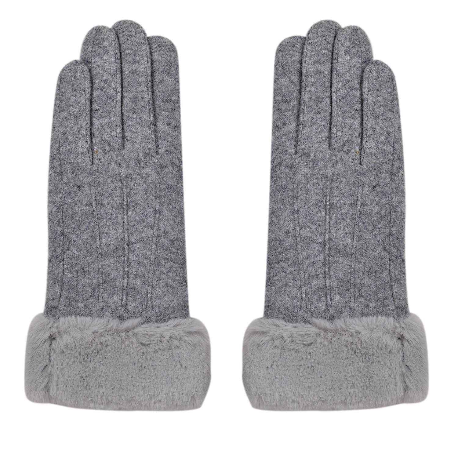 LA MAREY Kaschmirwolle Handschuhe mit Kunstfell Bordüre, Grau