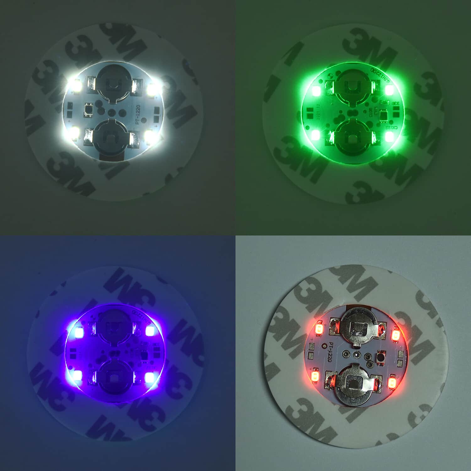 LED-Untersetzer-Set (10 Stk.), 6x6 cm, inkl. 2x 1220 Batterien, Lichtfarben: Blau (3), Grün (3), Rot (2), Weiß (2)