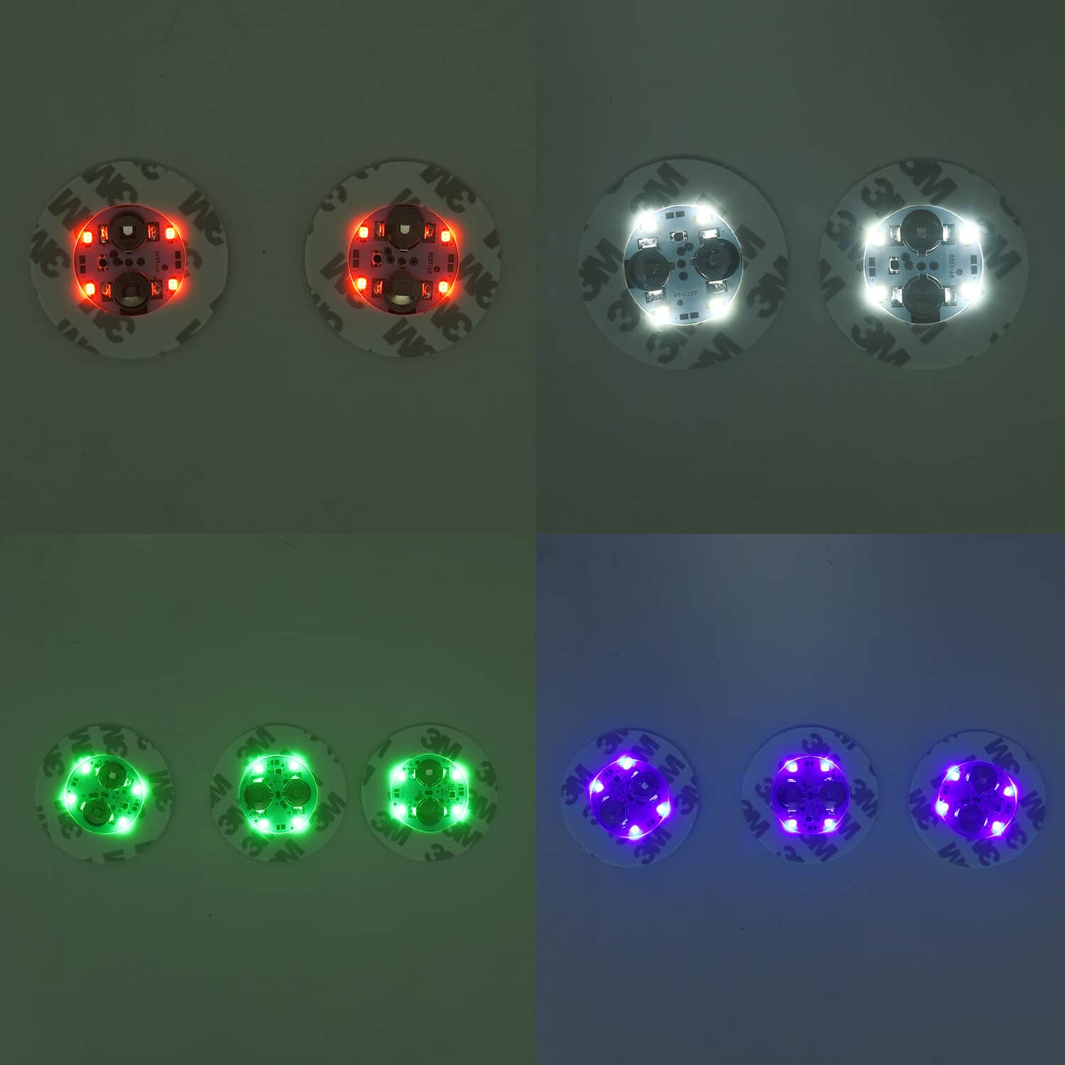 LED-Untersetzer-Set (10 Stk.), 6x6 cm, inkl. 2x 1220 Batterien, Lichtfarben: Blau (3), Grün (3), Rot (2), Weiß (2)