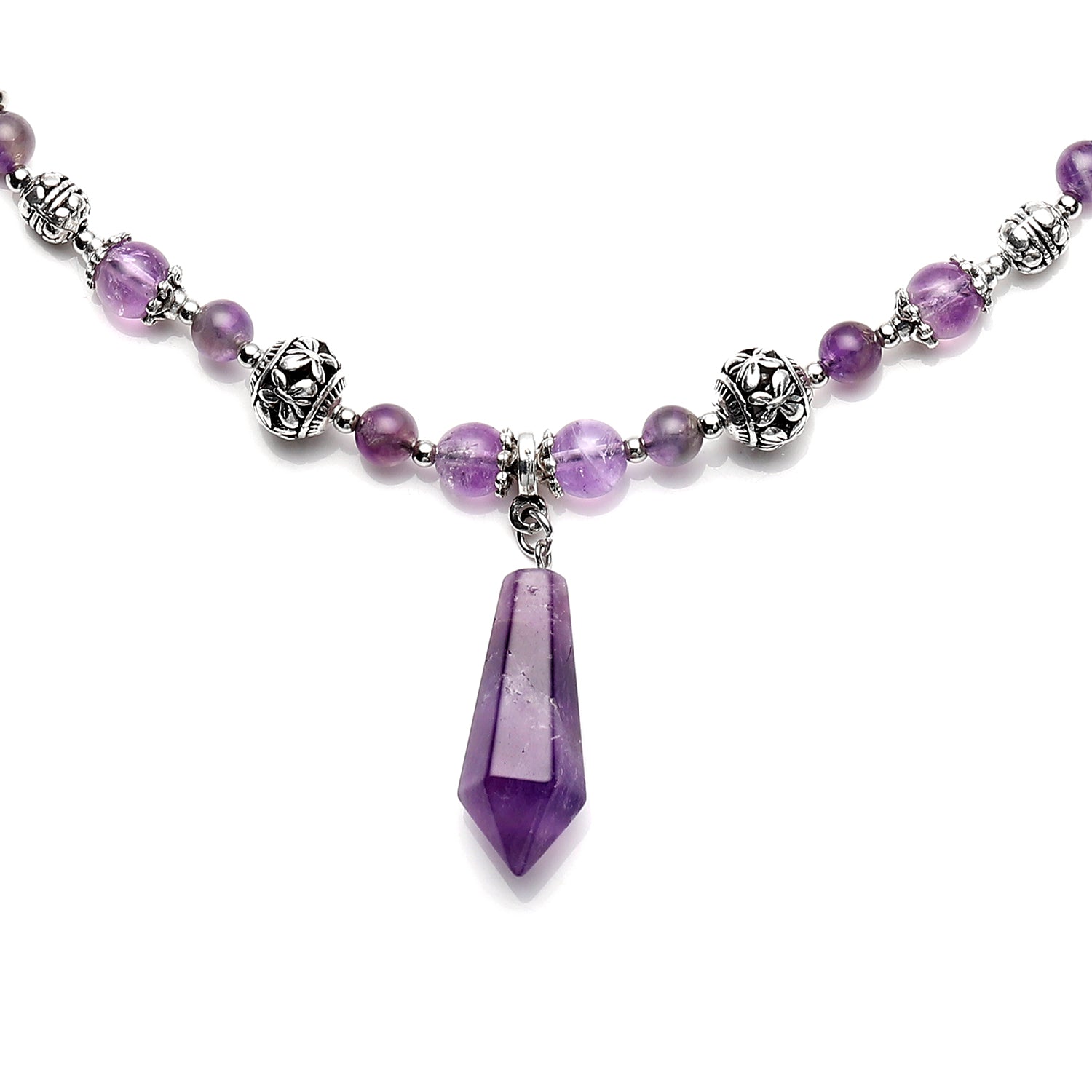 Afrikanische Amethyst-Halskette, ca. 45 cm, silberfarben ca. 101,00 ct