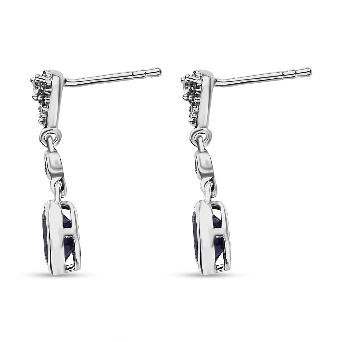 Masoala Saphir (Fissure gefüllt), weißer Zirkon Ohrringe, 925 Silber platiniert ca. 1.54 ct