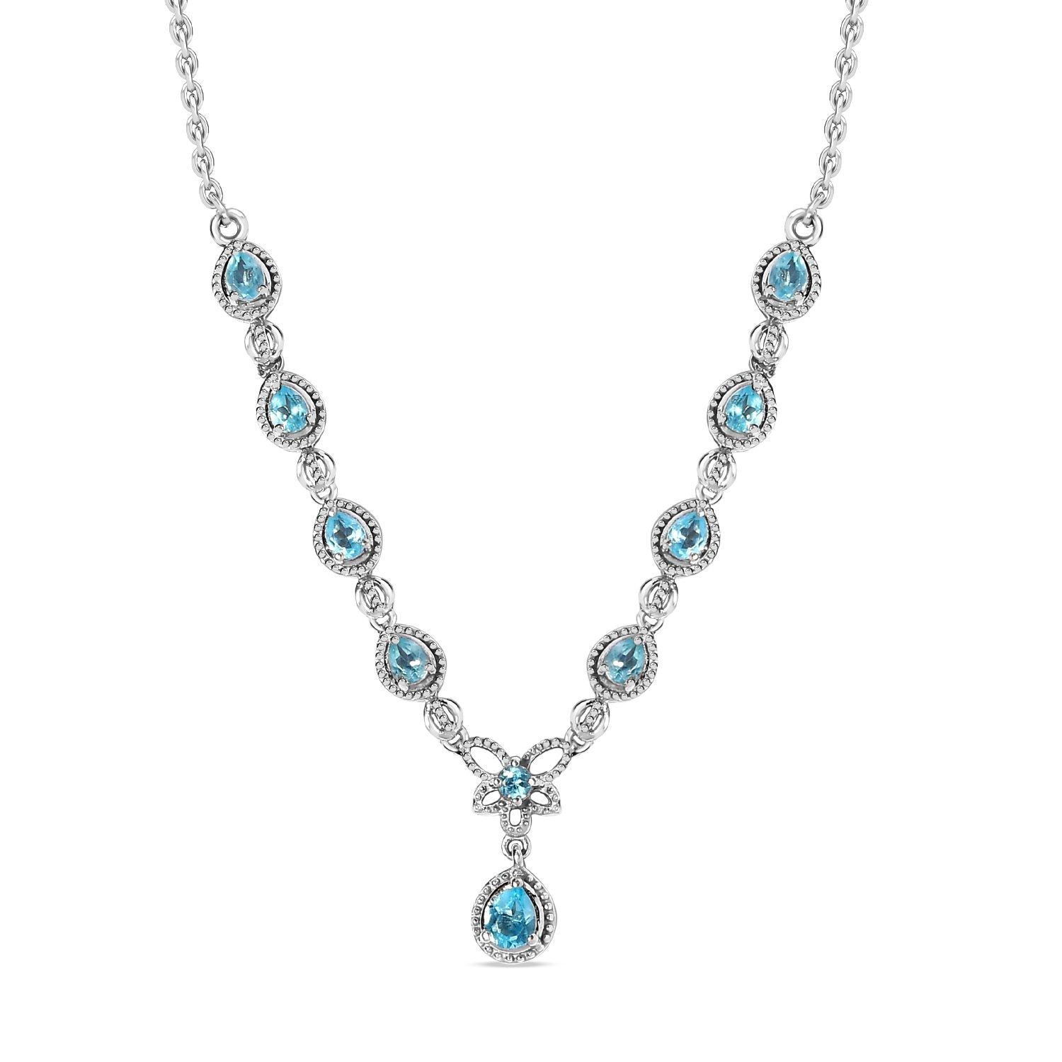 Paraiba-Apatit Halskette ca. 45 cm 925 Silber platiniert ca. 1.70 ct
