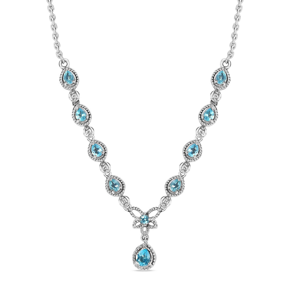 Paraiba-Apatit Halskette ca. 45 cm 925 Silber platiniert ca. 1.70 ct