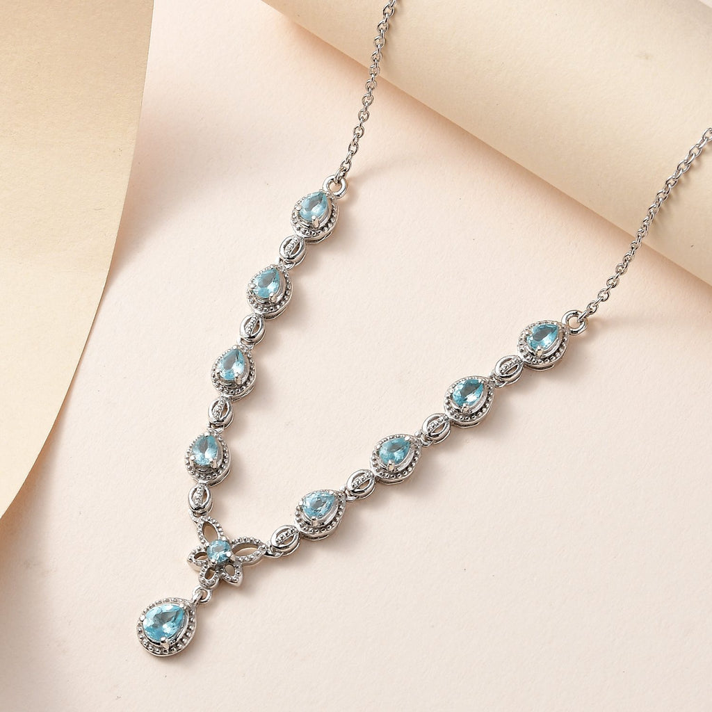 Paraiba-Apatit Halskette ca. 45 cm 925 Silber platiniert ca. 1.70 ct