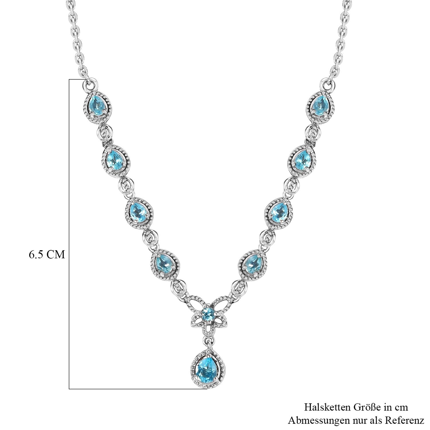 Paraiba-Apatit Halskette ca. 45 cm 925 Silber platiniert ca. 1.70 ct