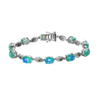 Pfau Triplette Quarz, Natürliches Chromdiopsid Armband, ca. 19 cm 925 Silber platiniert ca. 15.09 ct