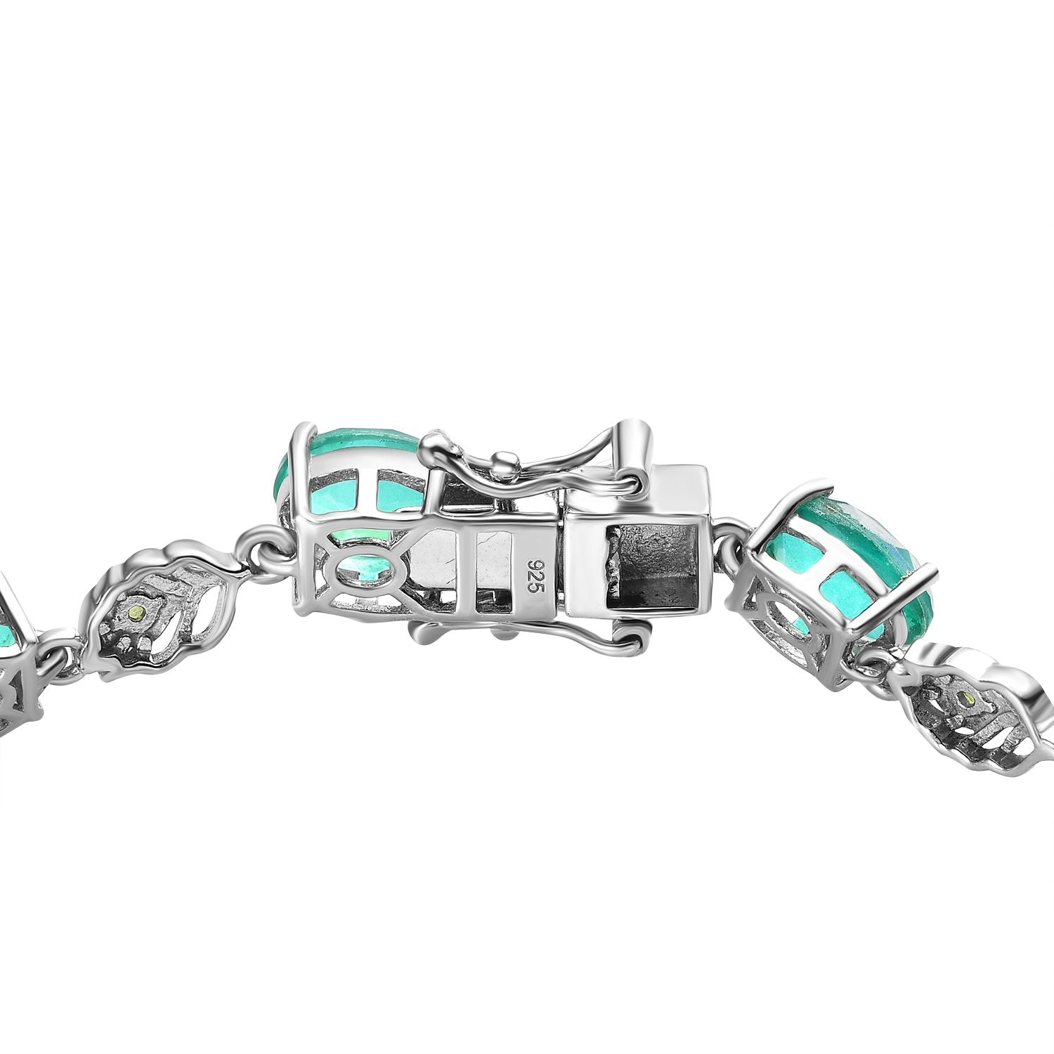 Pfau Triplette Quarz, Natürliches Chromdiopsid Armband, ca. 19 cm 925 Silber platiniert ca. 15.09 ct
