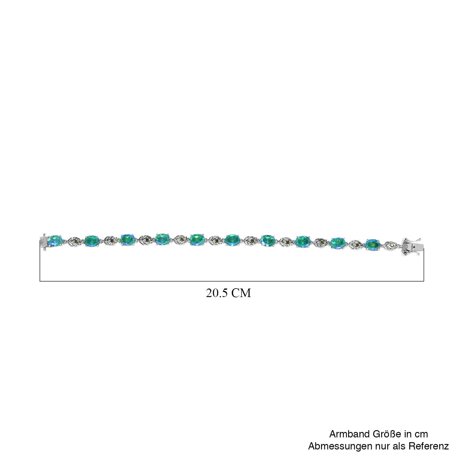 Pfau Triplette Quarz, Natürliches Chromdiopsid Armband, ca. 19 cm 925 Silber platiniert ca. 15.09 ct
