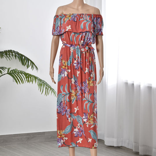 Maxikleid mit gesmokter Taille, Größe: B40xL115cm, Aprikotfarbe