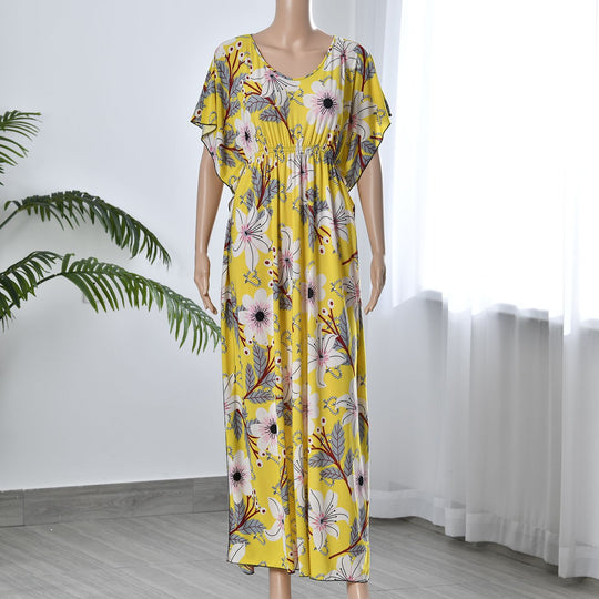 Kurzärmeliges, tailliertes Maxikleid, Größe: 27x132cm, blau