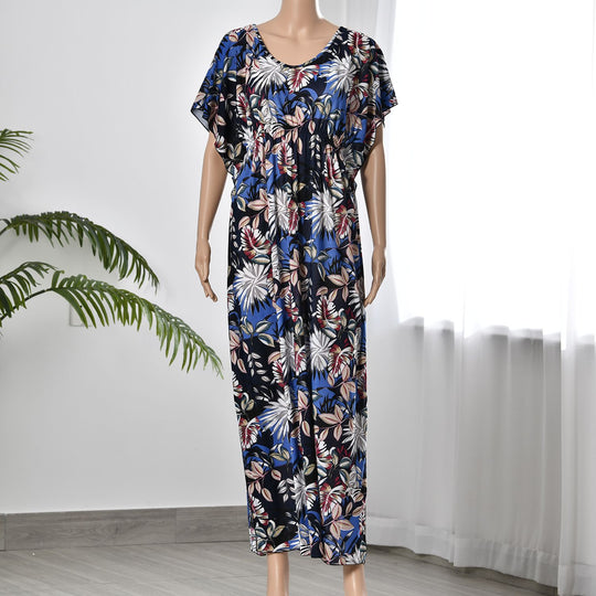 Kurzärmeliges, tailliertes Maxikleid, Größe: 27x132cm, blau