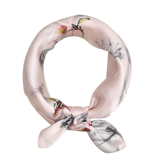 LA MAREY, gemaltes einfarbiges, Krepp-Satin-Quadrat 100% Seidenschal, Größe: 53*53cm, rosa und rot