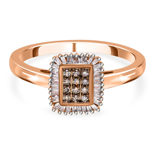 Natürlicher Champagner Diamant und weißer Diamant Ring, 925 Silber Roségold Vermeil (Größe 19.00) ca. 0.33 ct