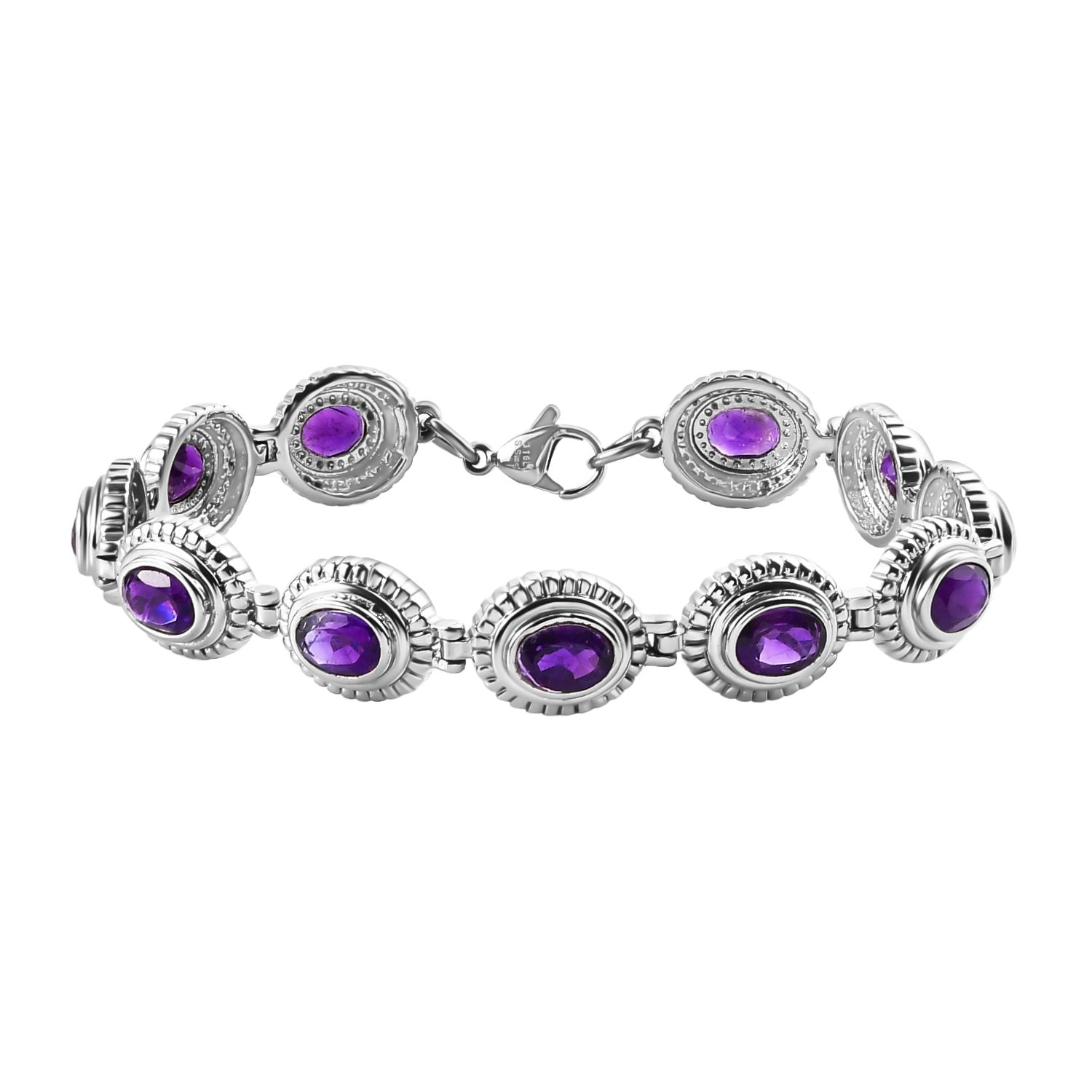 Afrikanisches Amethyst Armband, ca. 19 cm, Edelstahl ca. 9,14 ct