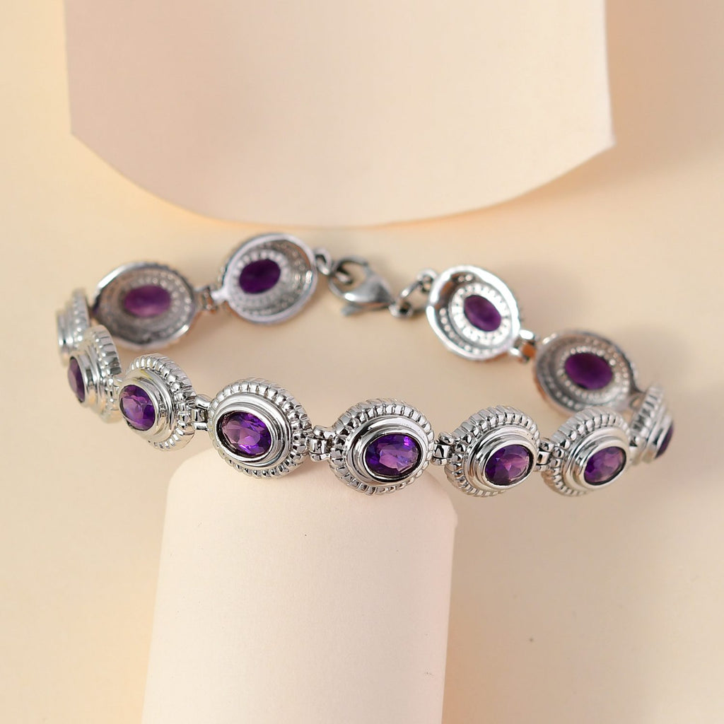 Afrikanisches Amethyst Armband, ca. 19 cm, Edelstahl ca. 9,14 ct