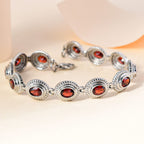 Rotes Granat Armband, ca. 19 cm, Edelstahl ca. 10,93 ct