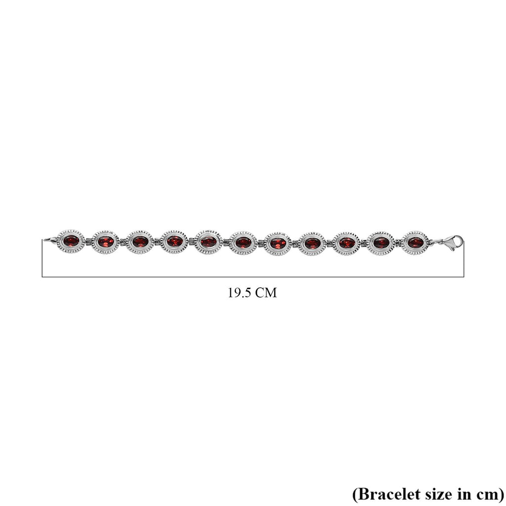 Rotes Granat Armband, ca. 19 cm, Edelstahl ca. 10,93 ct