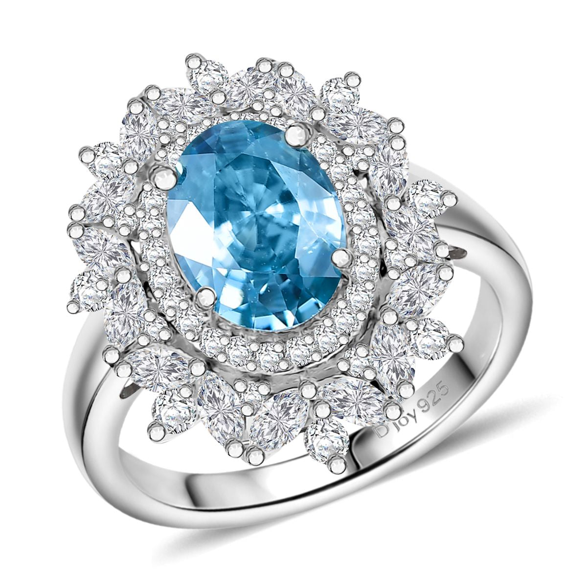 D'Joy blauer und weißer Zirkon Ring und Anhänger mit 50cm Kette