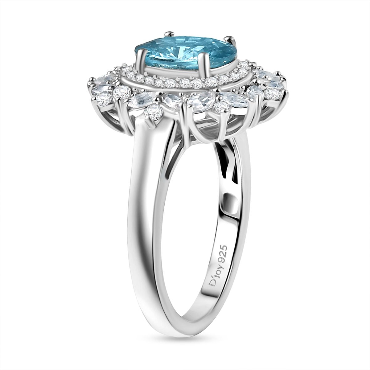 D'Joy blauer und weißer Zirkon Ring und Anhänger mit 50cm Kette