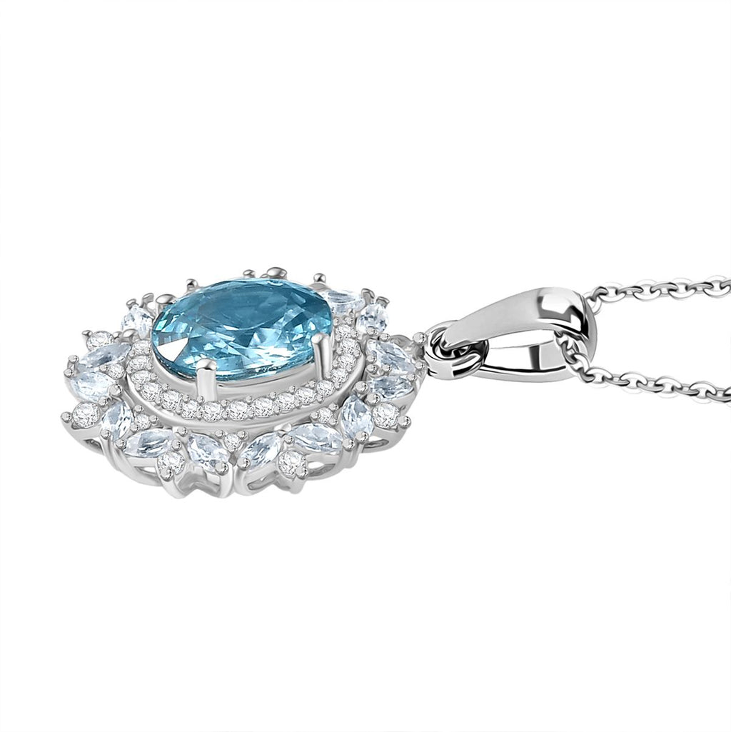D'Joy blauer und weißer Zirkon Ring und Anhänger mit 50cm Kette