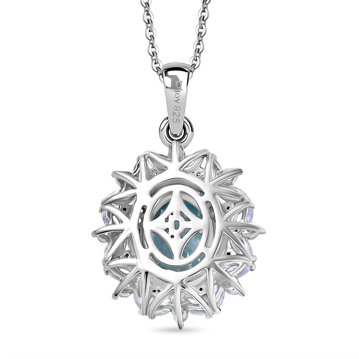 D'Joy blauer und weißer Zirkon Ring und Anhänger mit 50cm Kette
