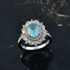 D'Joy blauer und weißer Zirkon Ring und Anhänger mit 50cm Kette
